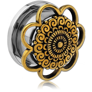 STAINLESS STEEL THREADED TUNNEL WITH BRASS TOP - FLOWER FILIGREE