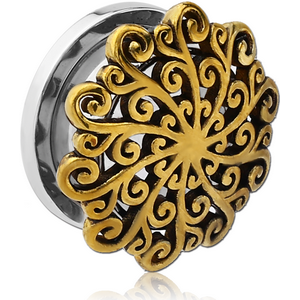 STAINLESS STEEL THREADED TUNNEL WITH BRASS TOP - FLOWER FILIGREE