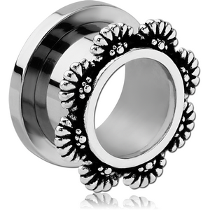 STAINLESS STEEL THREADED TUNNEL WITH RHODIUM PLATED BRASS TOP - FLOWER FILIGREE