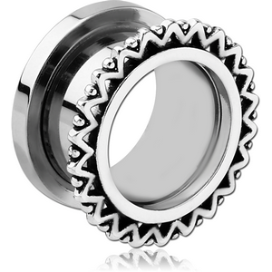 STAINLESS STEEL THREADED TUNNEL WITH SURGICAL STEEL TOP - FLOWER FILIGREE