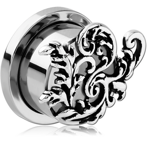 STAINLESS STEEL THREADED TUNNEL WITH RHODIUM PLATED BRASS TOP - BRANCH FILIGREE