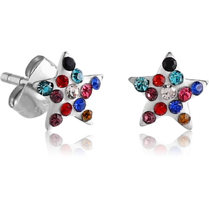 SURGICAL STEEL VALUE JEWELLED STAR EAR STUDS PAIR