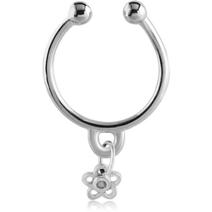 SURGICAL STEEL FAKE SEPTUM RING WITH CHARM - FLOWER