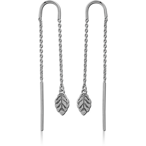 STERLING SILVER 925 CHAIN EARRINGS PAIR - LEAF