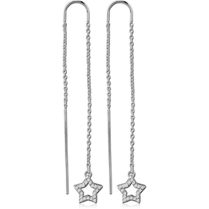 STERLING SILVER 925 CHAIN JEWELLED EARRINGS PAIR - STAR