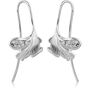 STERLING SILVER 925 JEWELLED EARRINGS PAIR - LEAF