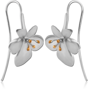 STERLING SILVER 925 TWO TONE EARRINGS PAIR - FLOWER