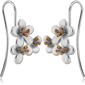 STERLING SILVER 925 TWO TONE EARRINGS PAIR - FLOWERS