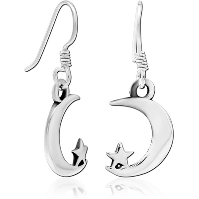 STERLING SILVER 925 EARRINGS PAIR - STAR AND CRESCENT