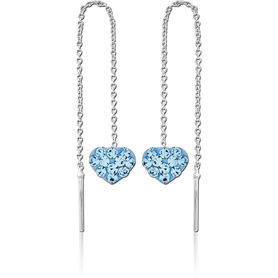 STERLING SILVER 925 JEWELLED CHAIN EARRINGS PAIR - HEART