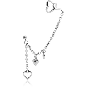 STERLING SILVER 925 EAR CUFF CHAIN WITH FOUR HEARTS