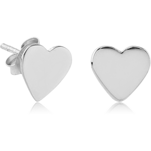 STERLING SILVER 925 EAR STUDS PAIR - 2D HEART