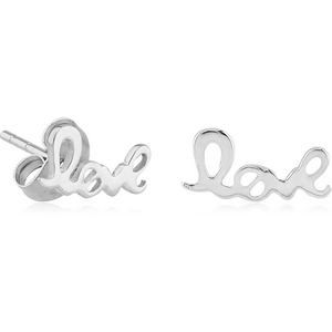 STERLING SILVER 925 EAR STUDS PAIR - LOVE