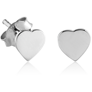 STERLING SILVER 925 EAR STUDS PAIR - 2D HEART