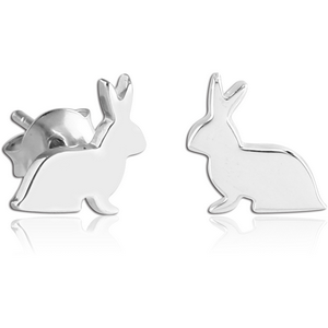 STERLING SILVER 925 EAR STUDS PAIR - RABBIT