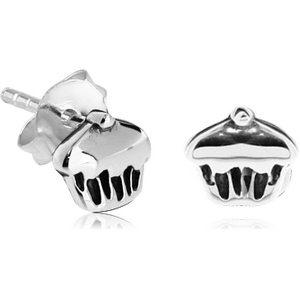 STERLING SILVER 925 EAR STUDS PAIR - CUPCAKE