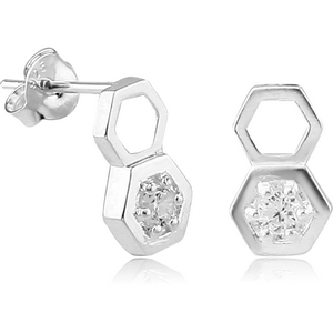 STERLING SILVER 925 JEWELLED EAR STUDS PAIR - BEEHIVE