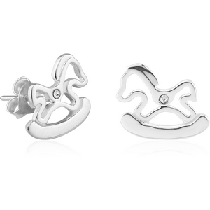 STERLING SILVER 925 JEWELLED EAR STUDS PAIR - ROCKCHAIR HORSE