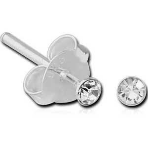 STERLING SILVER 925 JEWELLED EAR STUDS PAIR ROUND 2MM