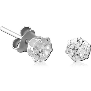 STERLING SILVER 925 JEWELLED EAR STUDS PAIR ROUND 5MM