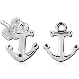 STERLING SILVER 925 EAR STUDS PAIR - ANCHOR