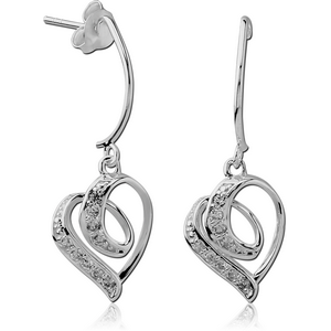 STERLING SILVER 925 JEWELLED EAR STUDS PAIR - HEART