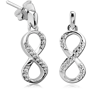 STERLING SILVER 925 JEWELLED EAR STUDS PAIR - INFINITY