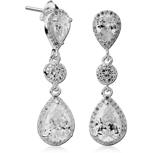 STERLING SILVER 925 JEWELLED EAR STUDS PAIR - TEAR DROPS