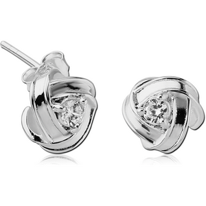 STERLING SILVER 925 JEWELLED EAR STUDS PAIR - KNOT