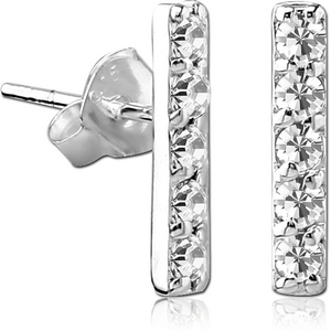 STERLING SILVER 925 JEWELLED EAR STUDS PAIR - BAR