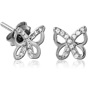 STERLING SILVER 925 JEWELLED EAR STUDS PAIR - BUTTERFLY