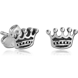 STERLING SILVER 925 EAR STUDS PAIR - CROWN