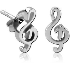 STERLING SILVER 925 EAR STUDS PAIR - MUSIC NOTE