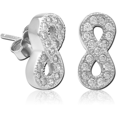 STERLING SILVER 925 JEWELLED EAR STUDS PAIR - INFINITY