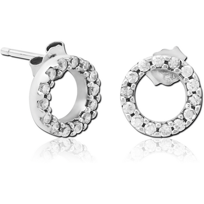 STERLING SILVER 925 JEWELLED EAR STUDS PAIR - CIRCLE