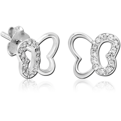 STERLING SILVER 925 JEWELLED EAR STUDS PAIR - BUTTERFLY