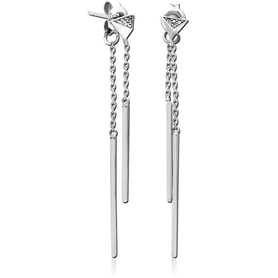 STERLING SILVER 925 JEWELLED CHAIN EAR STUDS PAIR