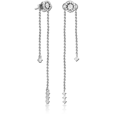 STERLING SILVER 925 JEWELLED CHAIN EAR STUDS PAIR