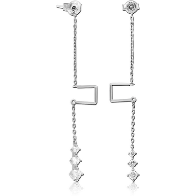 STERLING SILVER 925 JEWELLED CHAIN EAR STUDS PAIR