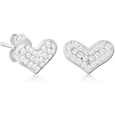 STERLING SILVER 925 JEWELLED EAR STUDS PAIR - HEART