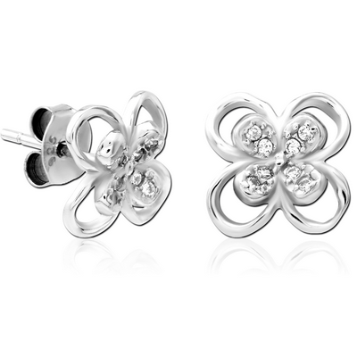 STERLING SILVER 925 JEWELLED EAR STUDS PAIR - FLOWER