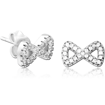 STERLING SILVER 925 JEWELLED EAR STUDS PAIR - BOW