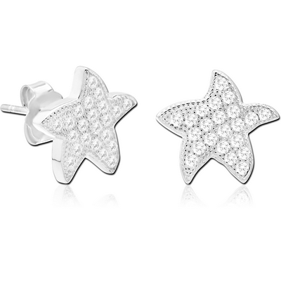 STERLING SILVER 925 JEWELLED EAR STUDS PAIR - STARFISH