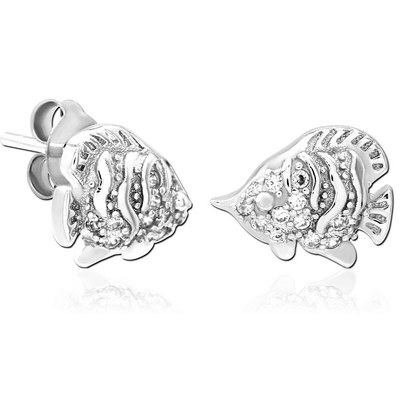 STERLING SILVER 925 JEWELLED EAR STUDS PAIR - FISH