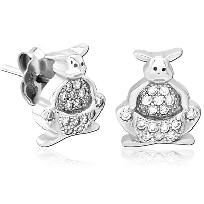 STERLING SILVER 925 JEWELLED EAR STUDS PAIR - RABBIT