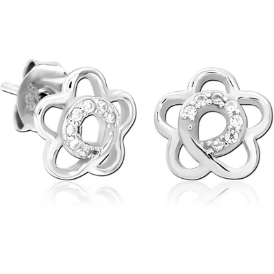 STERLING SILVER 925 JEWELLED EAR STUDS PAIR - FLOWER