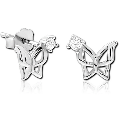 STERLING SILVER 925 JEWELLED EAR STUDS PAIR - BUTTERFLY