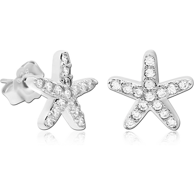 STERLING SILVER 925 JEWELLED EAR STUDS PAIR - STAR