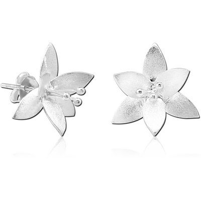 STERLING SILVER 925 MATT FINISH EAR STUDS PAIR - FLOWER