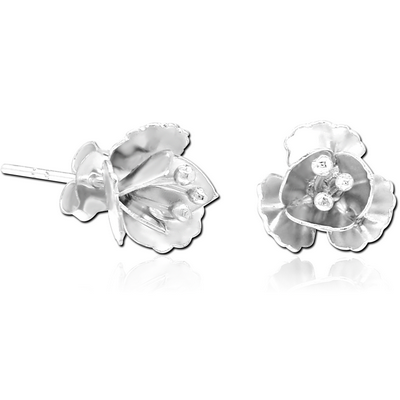 STERLING SILVER 925 MATT FINISH EAR STUDS PAIR - FLOWER